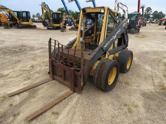 1994 New Holland L785 Skid Steer, s/n 832258: Canopy, Rubber-tired, Forks,