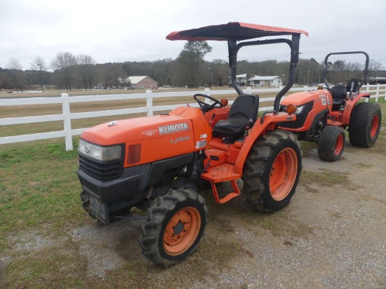 Kubota L3400D MFWD Tractor, s/n 61106: Rollbar Canopy, Drawbar, Lift Arms,