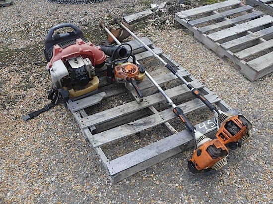 Lot containing (2) Stihl Weed Trimers, Husqvarna Leaf Blower and Stihl Hedg
