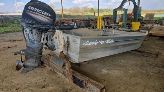 Sandy White Boat with Mercury 40 outboard Motor