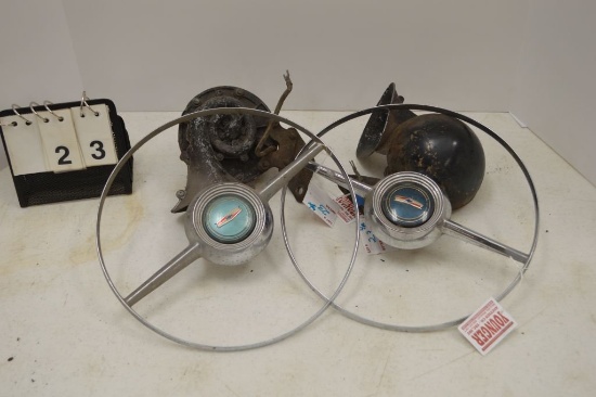 1949 Chevy Horns (used) And 2 Chevy Horn Button Steering Wheels