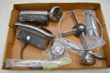 Group Of Cadillac Parts: Emblems, Hood Handles, Steering Wheel, Back Up Lig