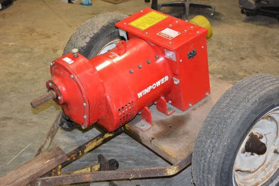 Winpower Generator on 2 Wheel Cart/Trailer, Mdl 50/30 FPTCDF/T3, Single Phase, 50 Watts, 208 Amps,