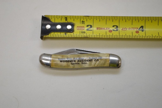 Woodmen Accident Co. Lincoln, Ne 2 Blade Pocket Knife, Hammer Brand