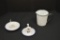 Pair Of Porcelain Finger Candle Holders & Measuring Cup