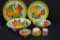 Group Of Enameled/porcelain Trays & Bowls W/ Fruit Decoration