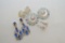 Lot Os Semi Coin Pearls, Blue Enameled Edge W/ Blue Crystals, Clip & Pierce