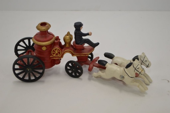 Cast Iron Buggy Fire Truck W/ (1/2) Driver And Horses