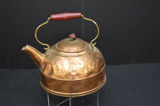 Revere Copper Tea Pot, W/ Red Wood Bale And Lid Knob