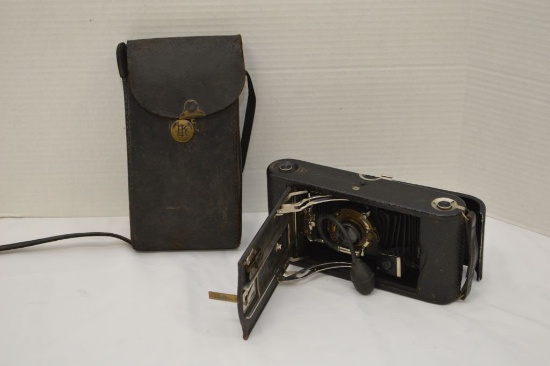 Eastman Kodak No 3-a Folding Pocket Kodak Model C W/ Original Leather Case
