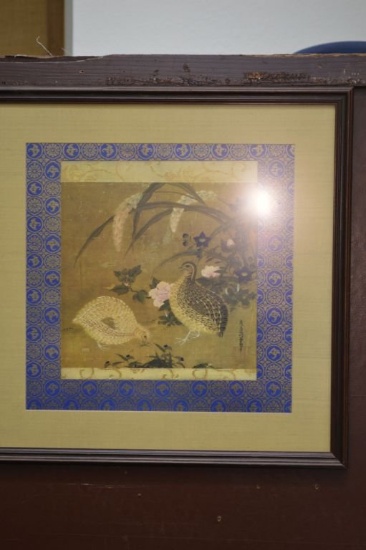 Oriental Print Of Quail On Silk
