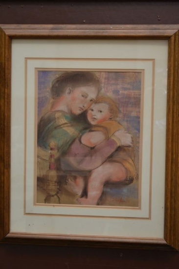 Chalk Portrait Of Mother & Child By R. Gradam '92