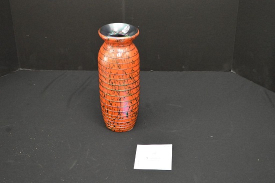 Fenton - Orange Colored "circumthread" Vase Numbered 87/750