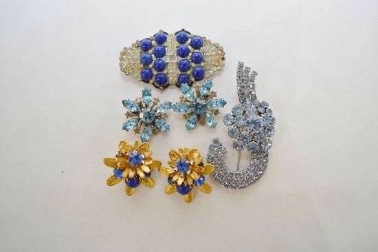 Asst Blue Claryst Brooches & Earrings; 1 By Beau Jewels