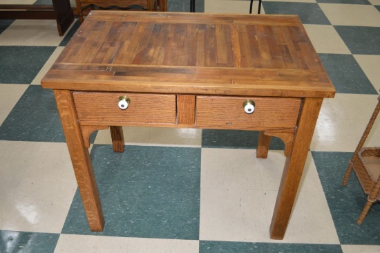 Butcher Block Table Top W/ 2 Drawers, Porcelain Knobs