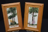 Pair Of Porcelain Painted Tiles Signed Gray