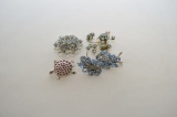 Asst Small Blue Crystal Brooches, One Jointed Turtle