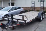 Flat Bed Trailer, 14’, Tandem 3500lbs Axles, Fold Down Ramps