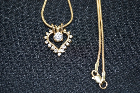 Heart Shaped Diamond Pendant w/ 15 Surrounding Diamonds, Plus Center Stone