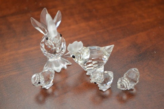 Swarovski Crystal Figurines: Roaster Hen And 3 Chicks