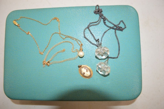 Vintage Cameo Pearl Necklaces, Crystal Lariat