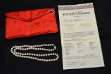 Set Of Sakura 23 Inch Pearl Necklace W/ Pouch And Appraisal