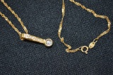 18 in. Gold 14K Italy Chain w/ Pendant Showing 8 Diamonds & Center Diamond