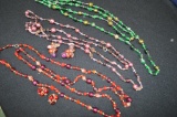 Lot Of Glass And Chain Long Necklaces, 2- Sets Of Earrings