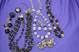 Lot Of Black And Crystal Necklaces And Clip Earrings (trifari And Laguna)