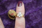 Diamond Marquise Solitaire Ring, 10k Gold Band W/ .90 Tcw Stone