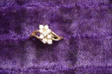 Flower Shaped 14k Diamond Ring W/ 9 Round Stones, .90 Total Cw, Y6 Fancy