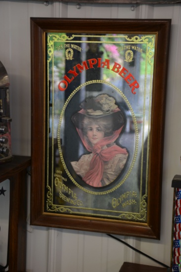 Olympia Beer Framed Vintage Mirror, Framed Wall Sign