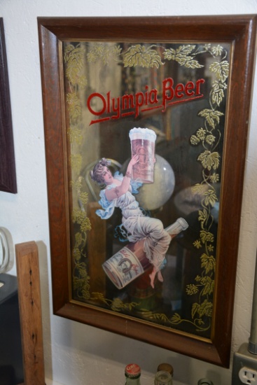 Olympia Beer Framed Vintage Mirror, Framed Wall Sign