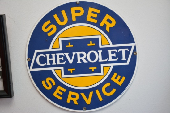 Super Chevrolet Service Round Metal Sign, 11"