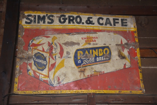 Sim's Groc. & Cafã© From Coffey, Mo, Steal Sign, 42" X 60" W/ Rainbow Bread