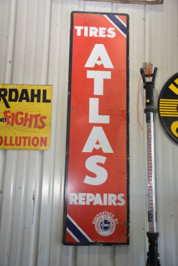 Atlas Tires W/ Standard Oil Company Porcelain Sign, 5'x16"