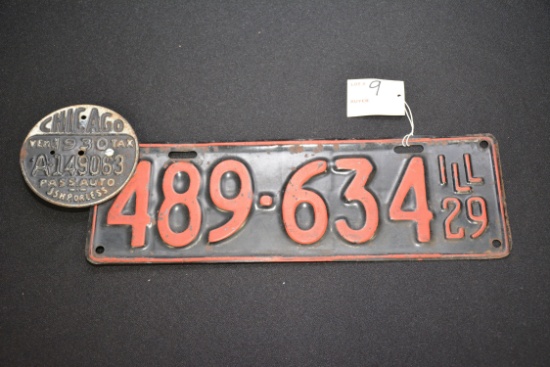 Il 1929 License Plate W/ Chicago Tax Plate