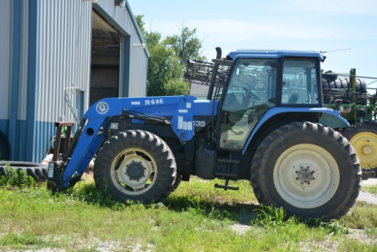 2002 New Holland Tm135 Mfwd Tractor With M646 Bush Hog Loader With Bucket,