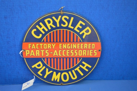 Single Sided Porcelain Chrysler Plymouth Parts Sign - 11" Diameter