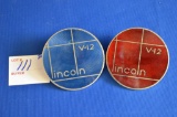 Pair Of Lincoln V-12 Emblems, Red & Blue