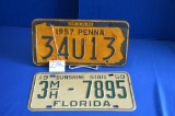 1957 Penna State License Plate & 1959 Florida State License Plate