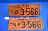 Pair Of 1933 Ohio Trlr License Plates