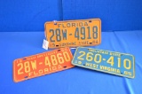 3 - License Plates: 1964 Florida, 1965 W. Virginia And 1965 Florida