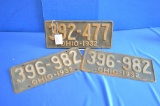 Matched Pair Of 1932 Ohio License Plates, Plus 1 Extra