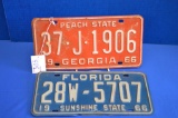 1966 Georgia & Florida License Plates