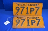 Pair Of 1936 Penna State License Plates