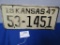 1947 Kansas License Plate