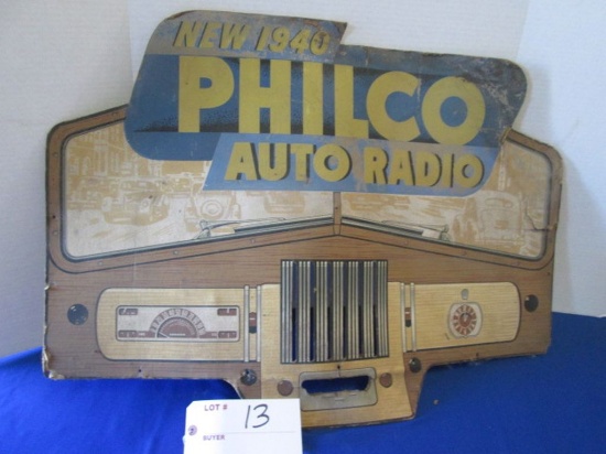 1940 Philco Auto Radio Cardboard Display 33" X 24"
