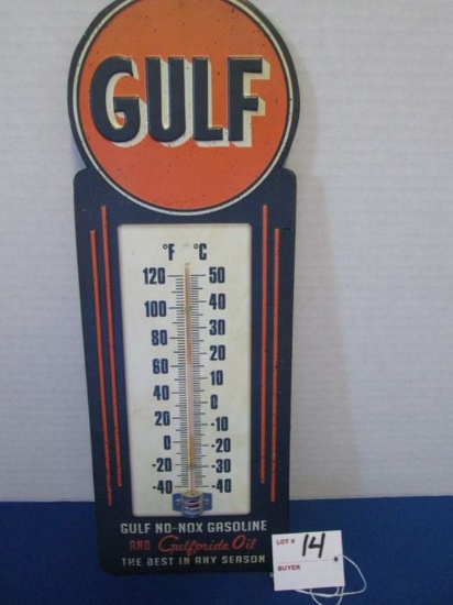 Gulf & Gulfpride Oil Metal Thermometer 15.5" X 5.5"