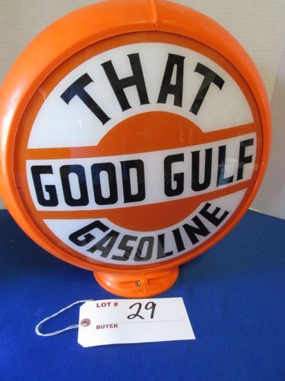 That Good Gulf Gasoline Plastic & Glass 2-sided Gas Pump Globe Reproduction
